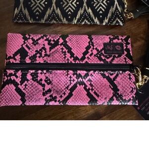NWT Mini Makeup junkie bag pink/black snake